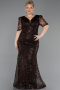 Long Brown Beaded Plus Size Evening Dress ABU6334