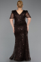 Long Brown Beaded Plus Size Evening Dress ABU6334