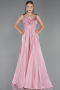 Long Powder Color Satin Prom Gown ABU5146