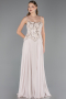 Long Beige Chiffon Evening Dress ABU5931