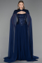 Long Navy Blue Chiffon Evening Dress ABU5931