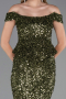Long Olive Drab Scaly Evening Dress ABU6359