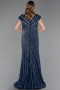 Long Navy Blue Beaded Plus Size Engagement Dress ABU5444