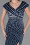 Long Navy Blue Beaded Plus Size Engagement Dress ABU5444