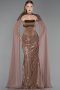 Long Brown Beaded Mermaid Evening Gown ABU6315