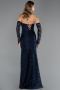 Long Navy Blue Dantelle Evening Dress ABU6375