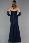 Long Navy Blue Dantelle Evening Dress ABU6376