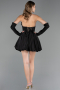 Short Black Satin Cocktail Dress ABK2672