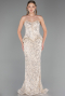 Long Beige Beaded Formal Plus Size Dress ABU6379