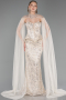 Long Beige Beaded Formal Plus Size Dress ABU6379
