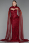 Long Burgundy Beaded Formal Plus Size Dress ABU6379