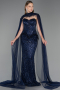 Long Navy Blue Beaded Formal Plus Size Dress ABU6379