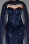 Long Navy Blue Beaded Formal Plus Size Dress ABU6379