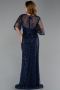 Long Navy Blue Beaded Plus Size Evening Dress ABU6389