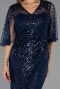 Long Navy Blue Beaded Plus Size Evening Dress ABU6389