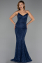 Long Navy Blue Dantelle Evening Dress ABU6392