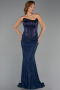 Long Navy Blue Dantelle Evening Dress ABU6392