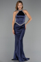 Long Navy Blue Satin Evening Dress ABU6396