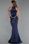 Long Navy Blue Satin Evening Dress ABU6396
