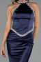 Long Navy Blue Satin Evening Dress ABU6396
