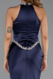 Long Navy Blue Satin Evening Dress ABU6396