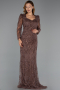 Long Brown Beaded Plus Size Evening Gown ABU5388