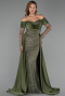 Long Olive Drab Beaded Evening Dress ABU5934