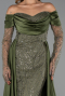 Long Olive Drab Beaded Evening Dress ABU5934