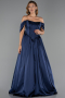 Long Navy Blue Satin Evening Dress ABU6399