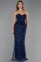 Long Navy Blue Beaded Evening Dress ABU6372