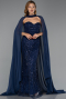 Long Navy Blue Beaded Evening Dress ABU6372