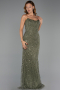 Long Olive Drab Beaded Evening Dress ABU6401
