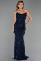 Long Navy Blue Beaded Evening Dress ABU6401