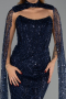 Long Navy Blue Beaded Evening Dress ABU6401