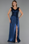 Long Navy Blue Chiffon Evening Dress ABU6403