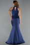 Long Navy Blue Satin Prom Gown ABU6406