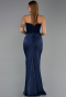 Long Navy Blue Satin Mermaid Prom Dress ABU5820