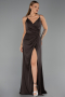 Long Brown Satin Prom Gown ABU6427