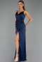 Long Navy Blue Satin Prom Gown ABU6427