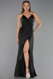 Long Black Satin Prom Gown ABU6427