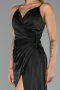 Long Black Satin Prom Gown ABU6427