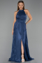 Long Navy Blue Chiffon Evening Dress ABU6441