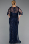 Long Navy Blue Beaded Plus Size Evening Dress ABU6389