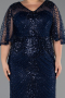 Long Navy Blue Beaded Plus Size Evening Dress ABU6389