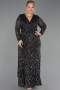 Long Black-Silver Scaly Plus Size Evening Gown ABU6488