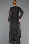 Long Black-Silver Scaly Plus Size Evening Gown ABU6488