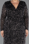 Long Black-Silver Scaly Plus Size Evening Gown ABU6488