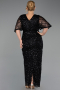 Long Black Scaly Plus Size Evening Gown ABU6064