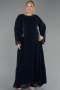 Long Navy Blue Chiffon Plus Size Evening Dress ABU6491