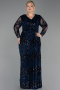 Long Navy Blue Scaly Plus Size Evening Gown ABU6493